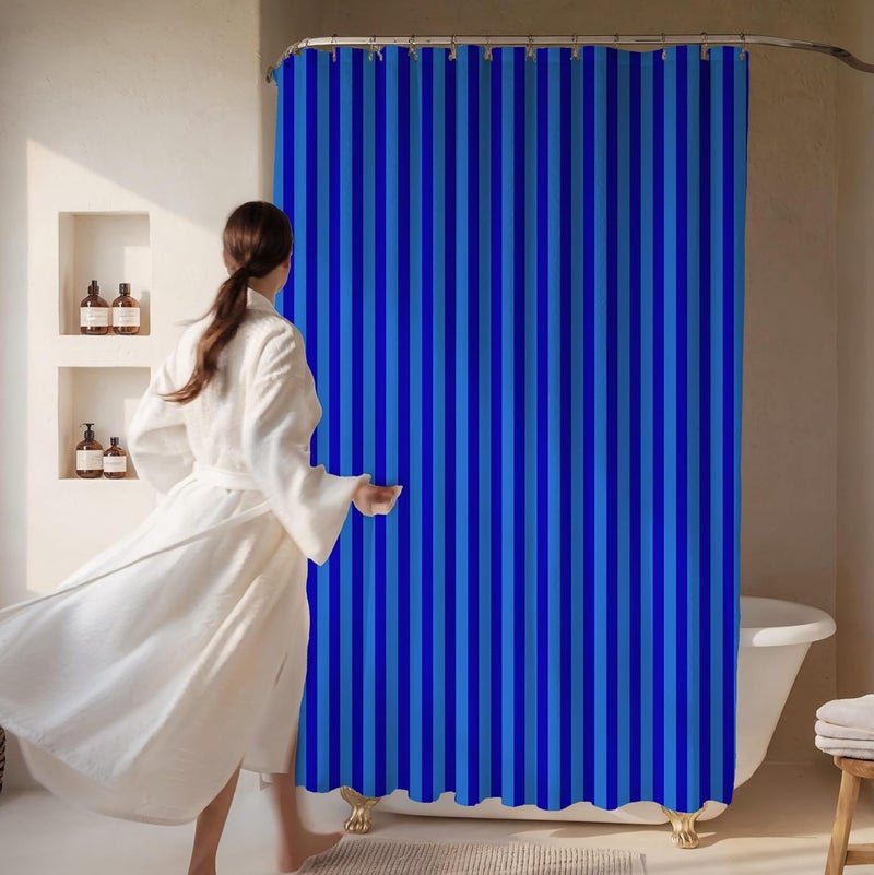 Worthwhile Goods Striped Shower Curtain - Blue & Navy Stripes - Modern Coloruful Home Decor - Fabric Shower Curtain for Any Bathroom - 72x72 Inches (Blue Stripes) - Image 2